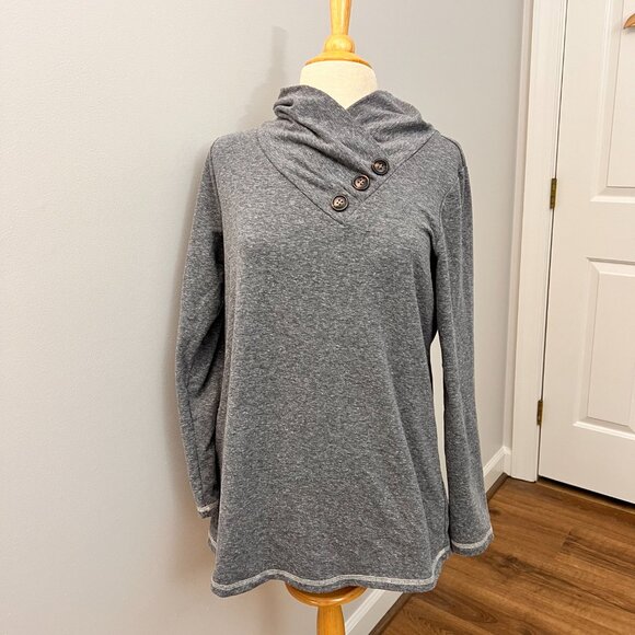 Soft Surroundings Gray Button Cowl Neck Tunic Top Sz M - Picture 8 of 10